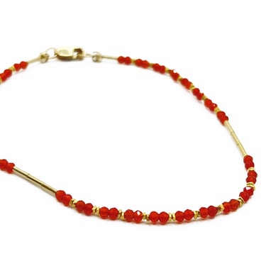 Carnelian &amp; Gold Fill Bead Bracelet