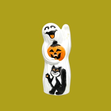 Vintage Blow Mold Retro 1970s Ghost with Pumpkin and Black Cat + 33 Inches Tall + Empire + Spooky + Plastic + Home and Lawn Decoration 