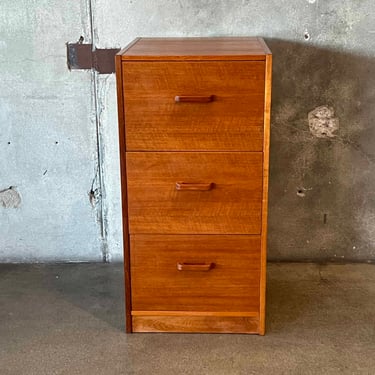 Danish Teak Veneer Three Drawer Mid Century Modern Filing Cabinet