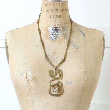 handmade bohemian brass & quartz crystal necklace • artisan / signed metal arts statement necklace 