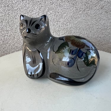 Vintage small cat figurine Tonala pottery made in Mexico 
