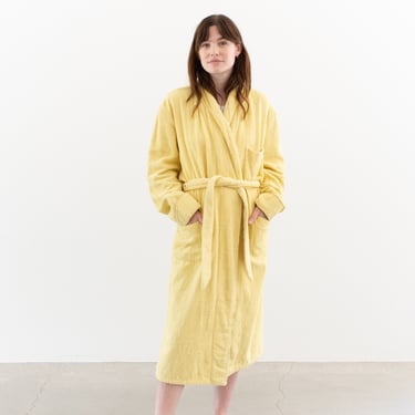 Vintage 60s Yellow Terrycloth Swim Coverup | Long Sleeve Sleeve Jacket Robe | Made in USA | L XL | 