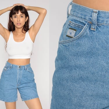 Wrangler Denim Shorts 90s High Waisted Jean Shorts Retro Mom Shorts Hippie High Rise Normcore Basic Hipster Blue Vintage 1990s Small S 27 