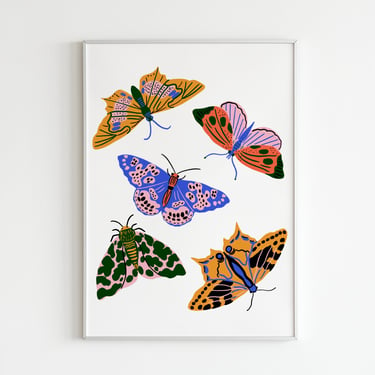 Primary Pop Moths 8" x 10" Art Print