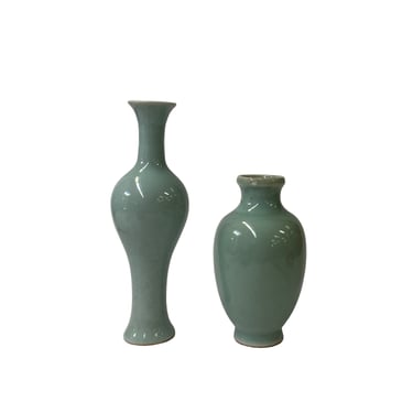 2 x Chinese Clay Ceramic Ware Wu Light Celadon Small Vase ws2767E 