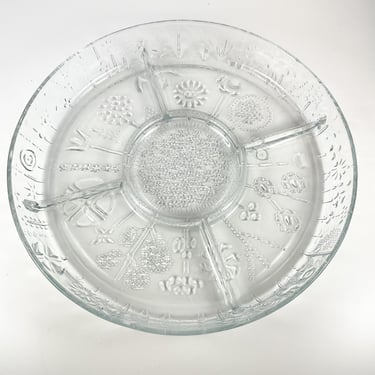 Mid Century Modern Iittala Flora Divided Glass Serving Platter Plate Oiva Toikka