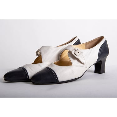Vintage Charles Jourdan Paris leather spectator style shoes / 1980s does 1920s heeled oxfords / 6 