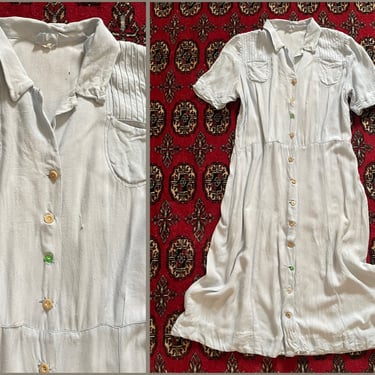 True vintage 1940’s day dress, super soft cotton, pale blue | worn ‘40s house dress, M 