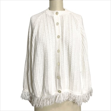 1960s white knit cape with button front  - size small-med 