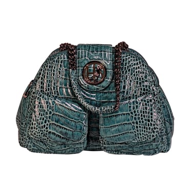 Henri Bendel - Teal Green Croc Textured Shoulder Bag