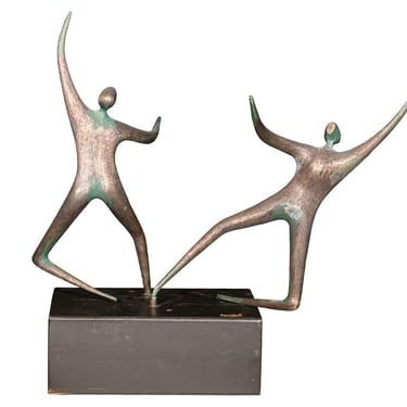 Vintage Mid Century Modern Curtis Jere Dancers Signed Brass Table Sculpture 