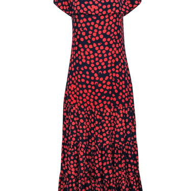 Rebecca Minkoff - Navy &amp; Pink Dot Off-the-Shoulder Maxi Dress Sz 0