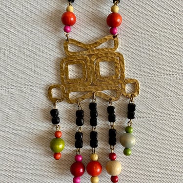 Vintage Long Beaded Pendant Necklace 