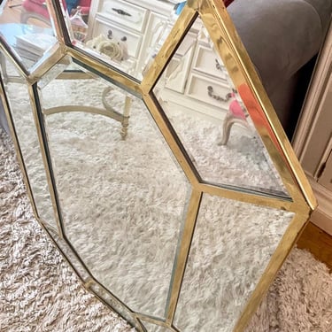 Mid-Century Modern Segmented Octagonal Polished Brass Mirror 