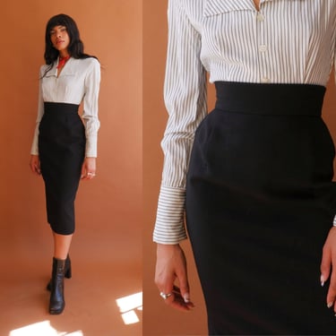 Vintage 80s Karl Langerfeld Ribcage Pencil Skirt with Arrow Details/Size XS 25 