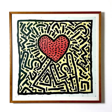 Vintage Keith Haring Two Figures and Heart Abstract Framed print 1980s Pop Art 