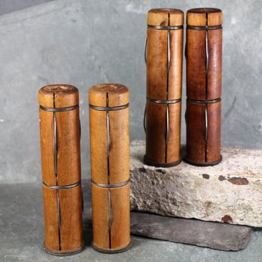 Set of 2 Vintage Wooden Rods with Metal Wire Accents | Great as Candlesticks for Thin Tapers | Fits .6