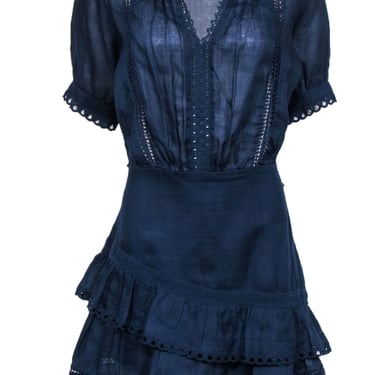 REISS - Navy Short Sleeve Dress w/ Embroidery Sz 8