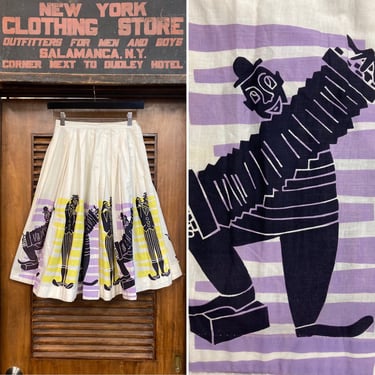 Vintage 1950’s Atomic Clown Circus Cotton Rockabilly Circle Skirt, Clown, Circus, Novelty Print, Atomic, 1950’s, Cotton, Rockabilly, 