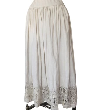 Antique Folk Skirt Peasant White Cotton Lace Embroidery Romanian Hungarian 