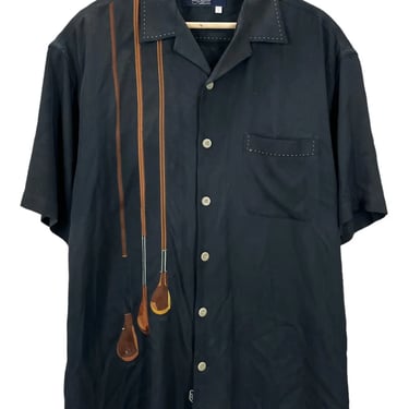 Nat Nast Black Embroidered Golf Clubs Silk Button Down Shirt Large
