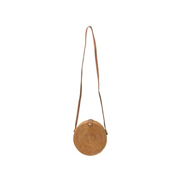 Asian Handmade Rustic Brown Rattan Round Shoulder Bag Box ws3315E 