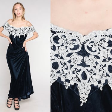 Blue Velvet Gown 90s Party Maxi Dress Off | Shop Exile - Tucson, AZ | ATTIC
