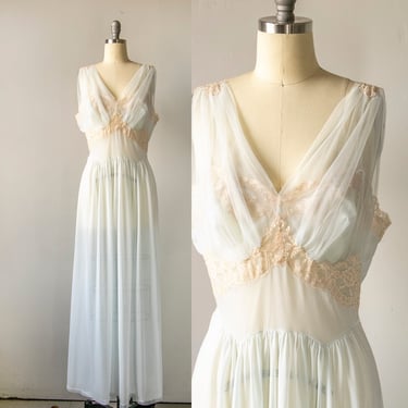 1960s Nightgown Lace Chiffon Lingerie M 