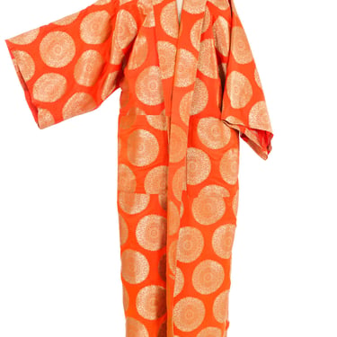 Orange and Gold Satin Brocade Kimono