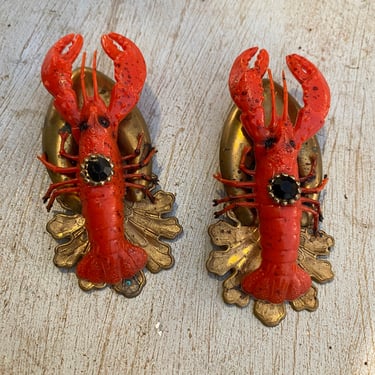 vintage lobster earrings, clip on, novelty jewelry, repurposed, statement earrings, ocean, over the top 