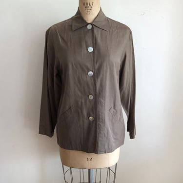 Oversized, Brown Silk Button-Down Blouse - 1990s 
