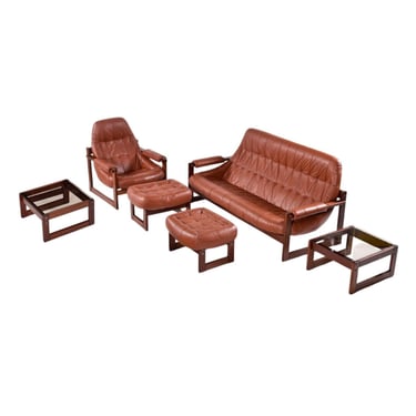 Percival Lafer Vintage 1970s Leather and Rosewood Brazilian Modern Living Room Set 