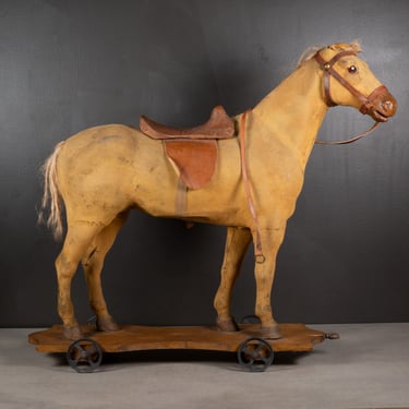 Late 19th c. Wood and Leather Horse Pull Toy