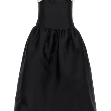 Self Portrait Women 'Black Taffeta Contrast Bow Midi' Dress