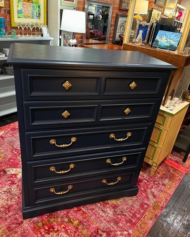 Blue painted chest by Drexel furniture! 40” x 19” x 48.5” Call 202-232-8171 to purchase