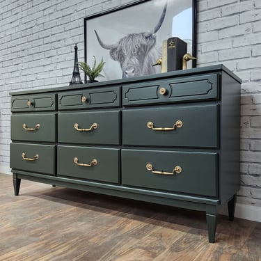 Available!! Forest Dark Green Midcentury Neoclassical Modern Dresser 