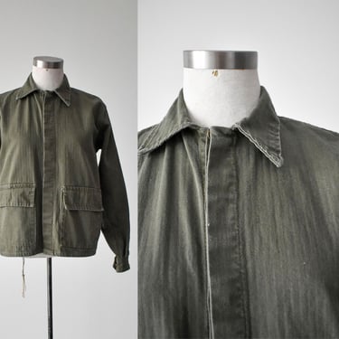 Vintage Olive Cotton Twill Military Style Jacket 