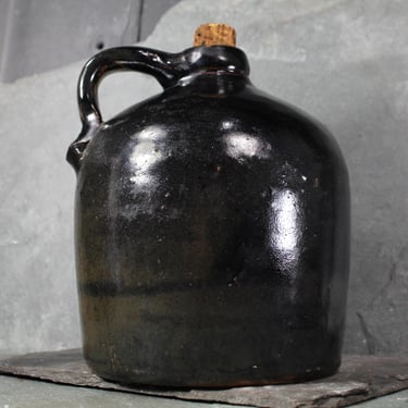 ANTIQUE Stoneware Jug with Cork Stopper | Classic Clay Jug with Black Glaze | Rustic Jug | Bixley Shop 