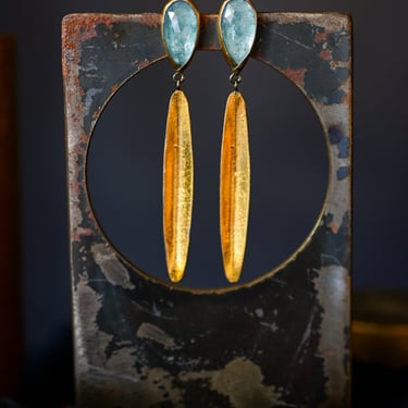 Oxidized Sterling Silver and 24K Gold Blue Kyanite Drop Earrings