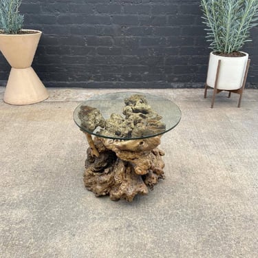 Vintage Burl Wood End / Side Table with Glass Top 