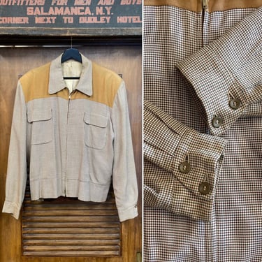Vintage 1950’s Size L Two-Tone Panel Zipper Rockabilly Ricky Jacket, 50’s Houndstooth, Vintage Clothing 
