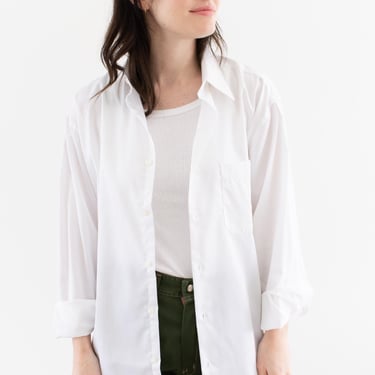 Vintage White Button up Shirt | Unisex Pinstripe Cotton Work Studio Tunic | M L | WS2 