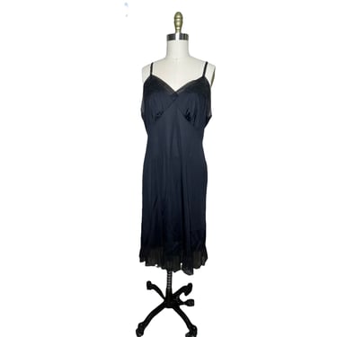 Vintage Kayser Lingerie Black Chiffon Lace Nightgown Slip Lace USA Nylon, size 42 