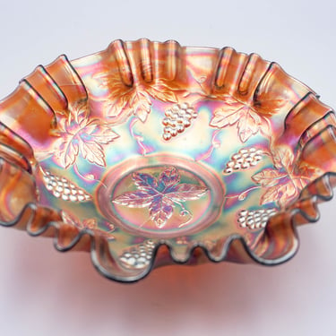 Fenton Vintage Amethyst Carnival Glass Bowl | Antique Iridescent 3n1 Crimped Edge 