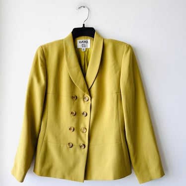 Vintage Kasper Blazer Green Double Breasted Lined Shawl Collar Womens 6P Career 