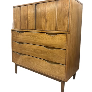 Free Shipping Within Continental US -Vintage Mid Century Modern Dresser Dovetailed Drawers Walnut and Cherry Wood 