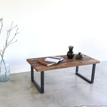Reclaimed Wood Coffee Table / Industrial U-Shaped Metal Legs 