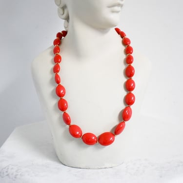 Vintage Red Plastic Graduated Bead Necklace 