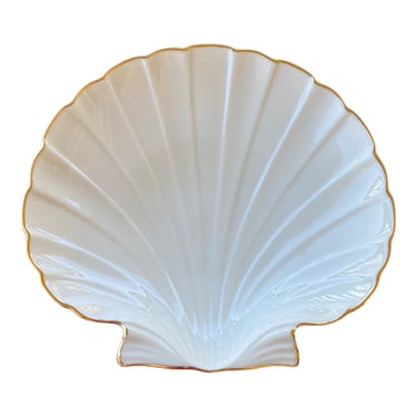 Lenox Porcelain Shell Form Decorative Catch All Trinket Dish, 24K Gold Trim 