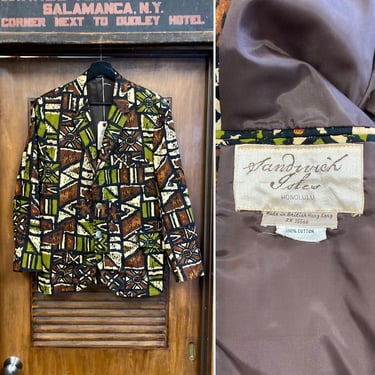 Vintage 1960’s Size 38 “Sandwich Isles” Mod Tiki Cotton Sportcoat Blazer, Amazing Design, 60’s Vintage Clothing 